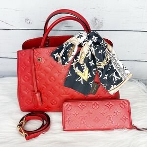 Louis Vuitton Montaigne MM Empreinte Cerise Bag, Wallet & Scarf BUNDLE ♥️
